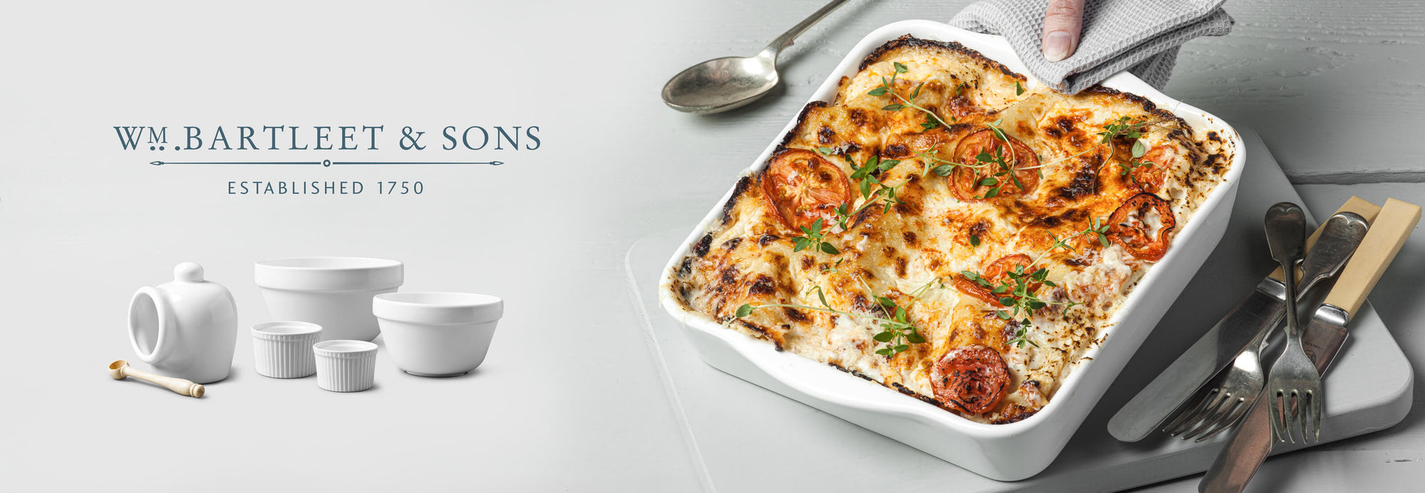 Highest premium quality porcelain whiteware serving, dining and baking products by WM Bartleet & Sons.